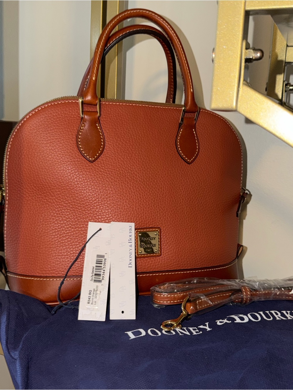 Dooney & Bourke Pebble Grain Zip Zip Satchel Dome Bag - Burnt Orange